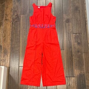 Corey Lynn Calter Red Jumpsuit with Embroidered Waist